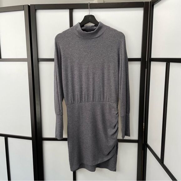 [m] Dynamite Women’s Business Casual Long Sleeve Dark Grey Mock Neck Midi Dress - Picture 3 of 11